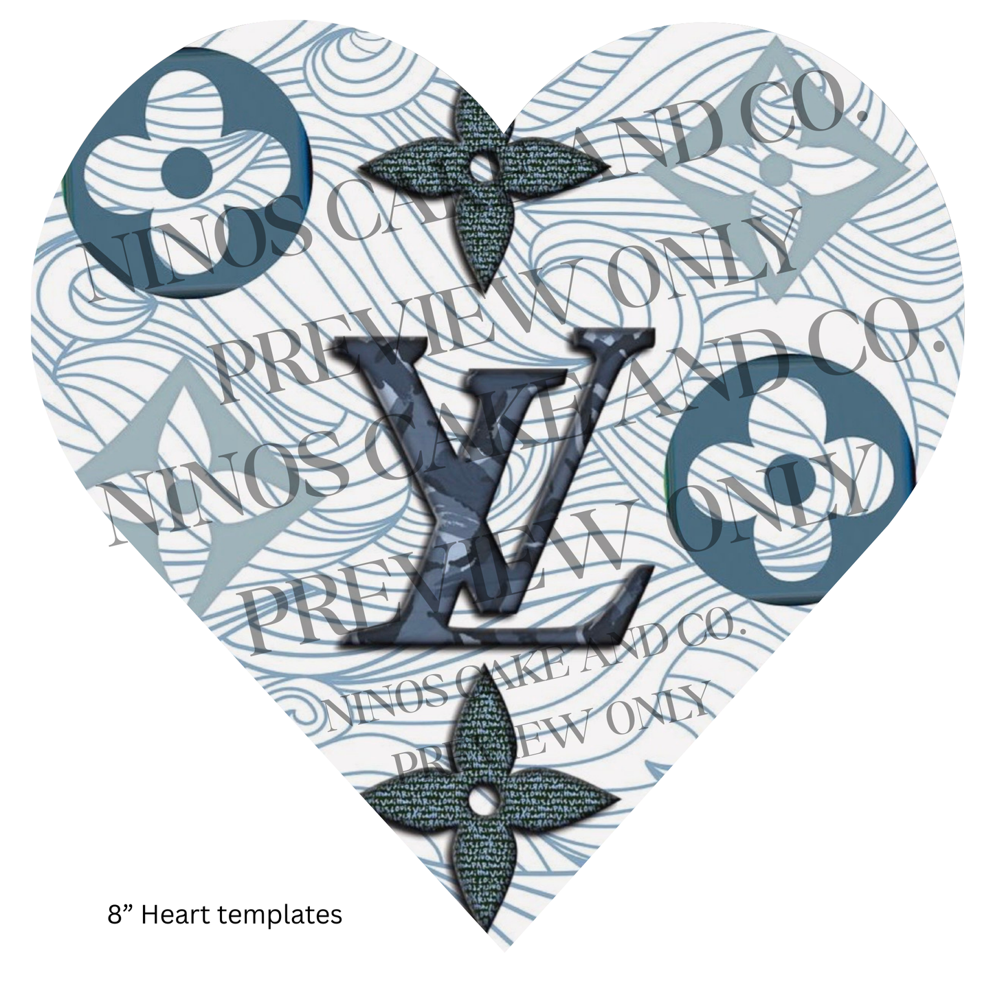 Blue LV Heart Template 8" | Instant Download