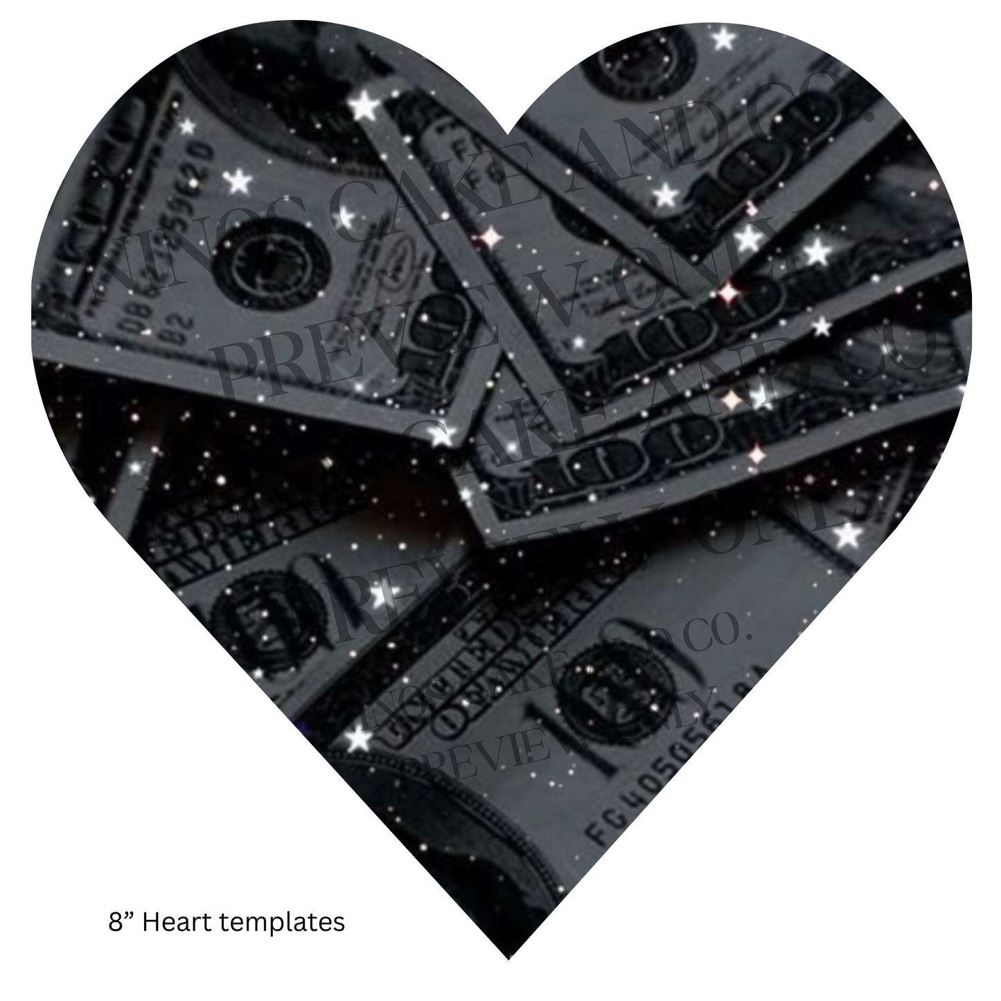 Black Money Stars Heart Template 8" | Instant Download