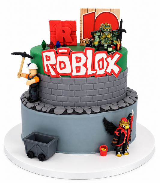 Two Tier Roblox Cake (Buttercream with Fondant Designs)
