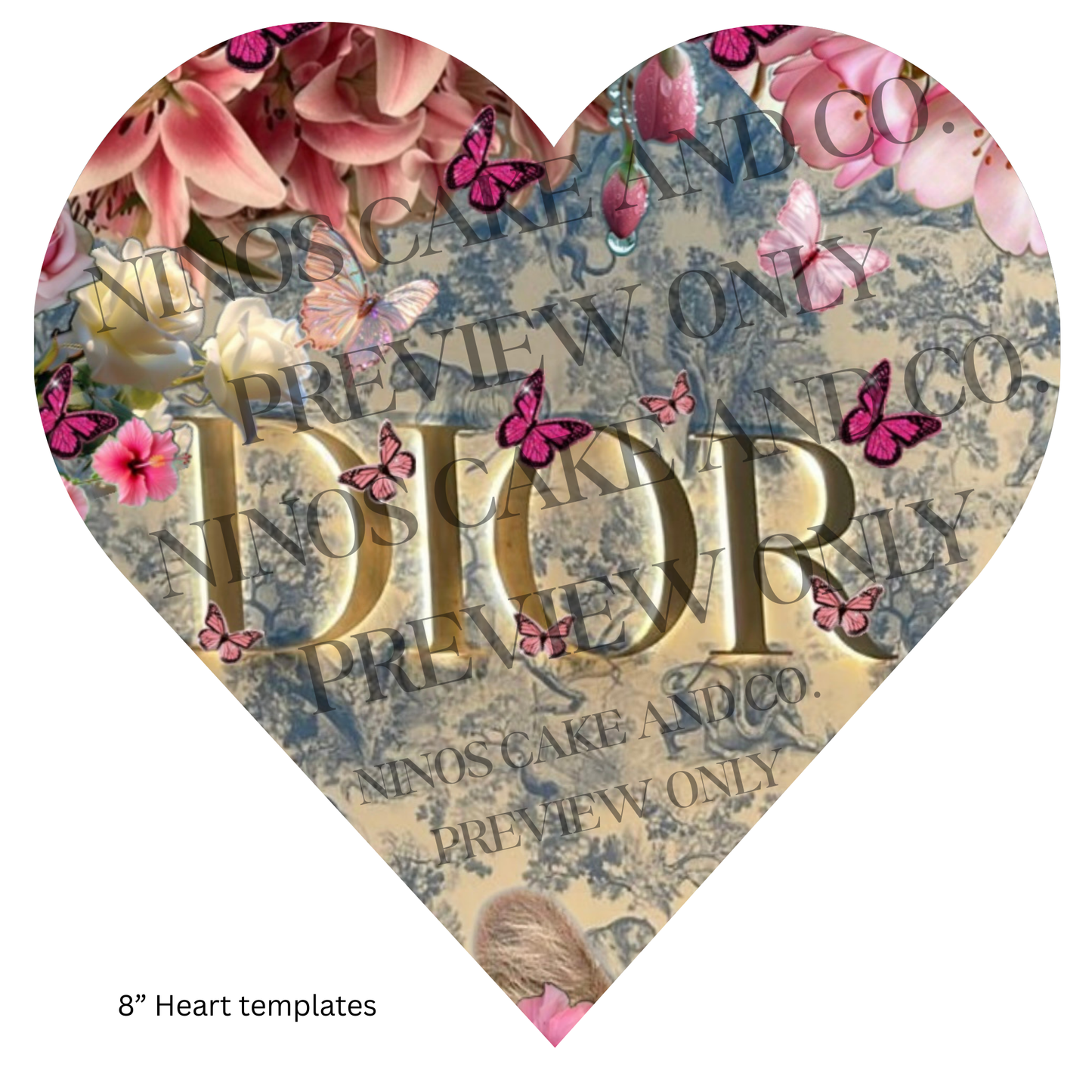 Brown LV 3D Heart Template 8" | Instant Download