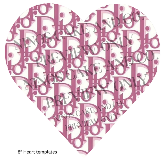 Pink Dior Monogram Heart Template 8" | Instant Download