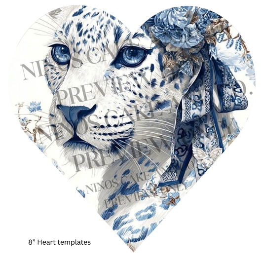 Blue Snow Leopard Heart Template 8" | Instant Download