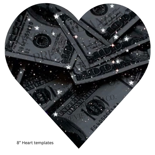 Black Money Stars Heart Template 8" | Instant Download